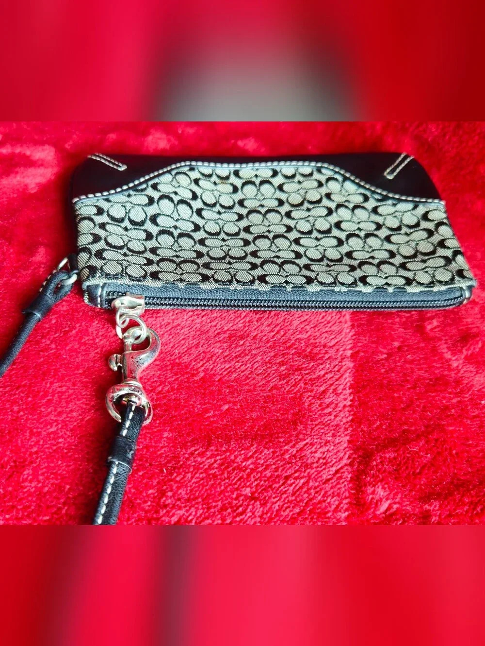 Coach Black and Gray Signature Canvas Mini Wristlet